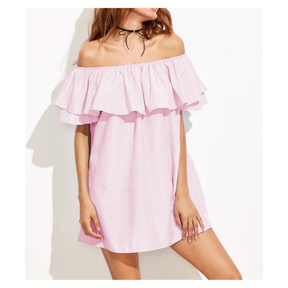 MBM Unlimited Dresses & Skirts - LAST ONE! Pink Striped Off Shoulder Flounce Dress
